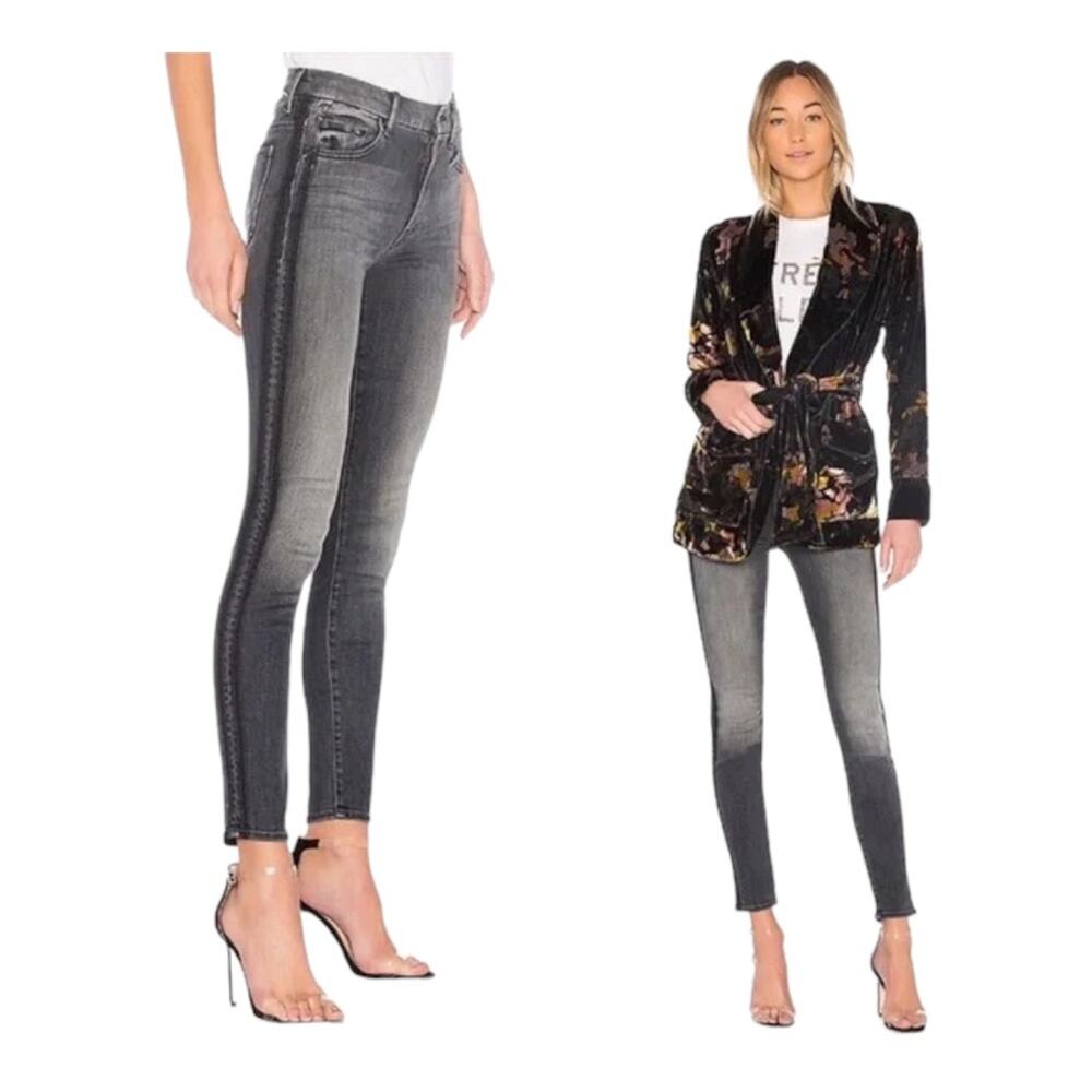 MOTHER Denim High Waisted Looker Jeans Miss Moody Two Shoes Racer 24 Hemmed 25"